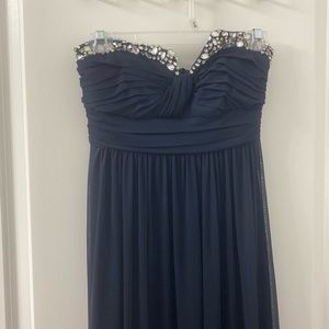 Navy strapless formal gown